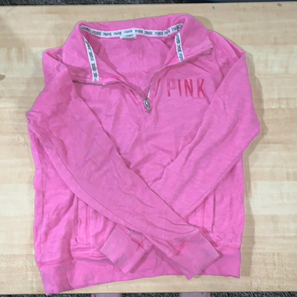 Pink PINK quarter zip sweatshirt flaw in pictures. Has pockets